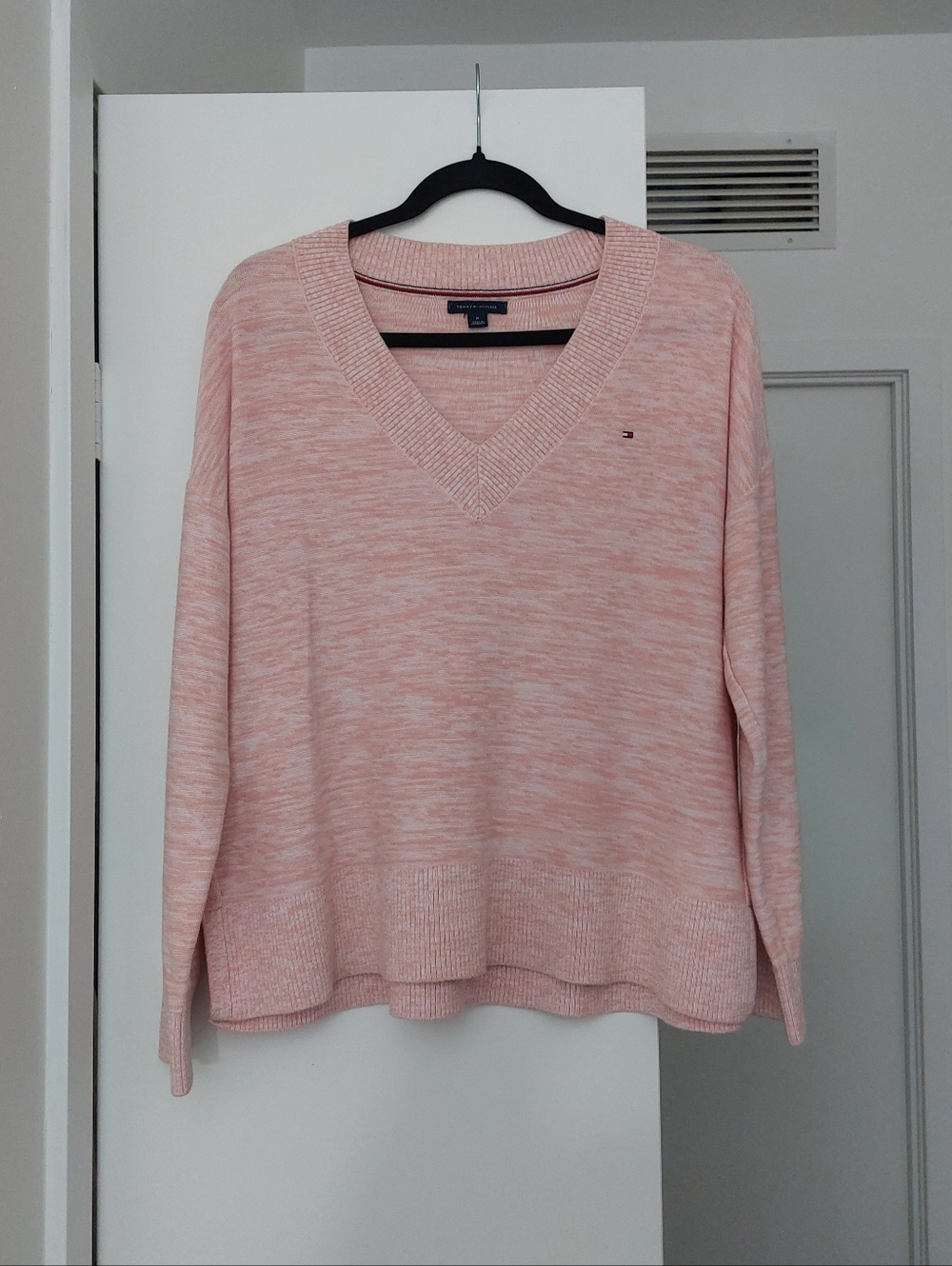 Tommy Hilfiger | Pink V-neck Textured Stripe Sweater